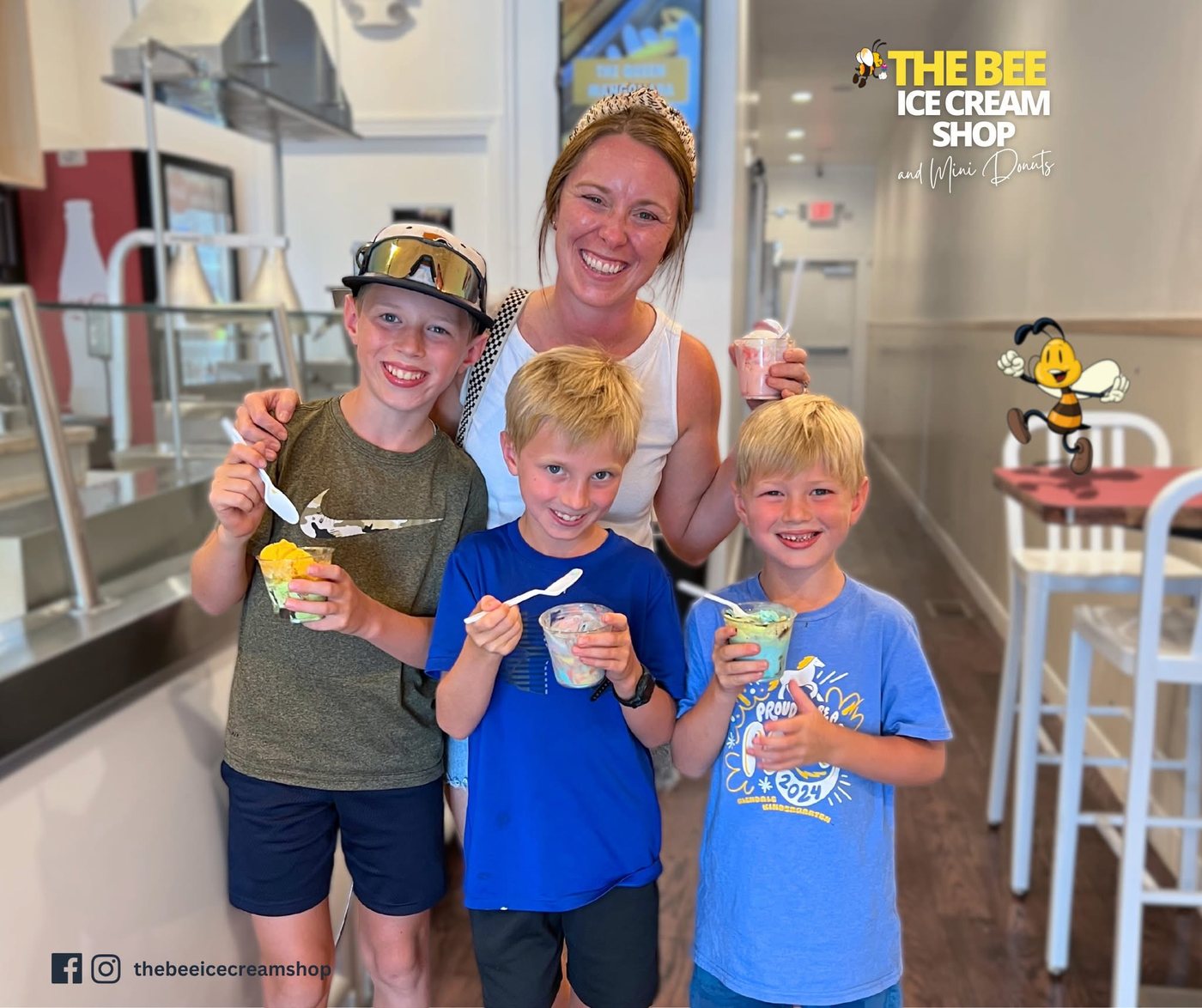 A family enjoying treats at The Bee Ice Cream Shop